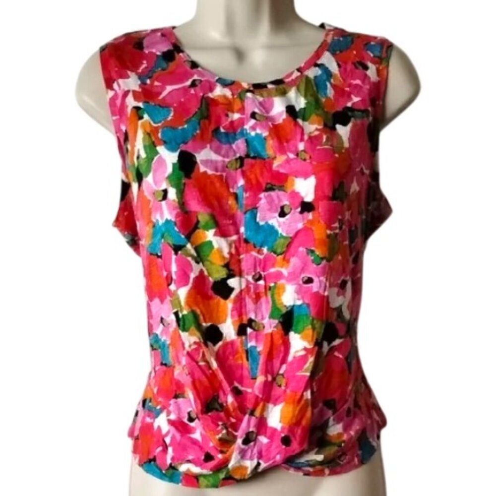 Sanctuary Twist Front Sleeveless Crop T-shirt L Watercolor Floral